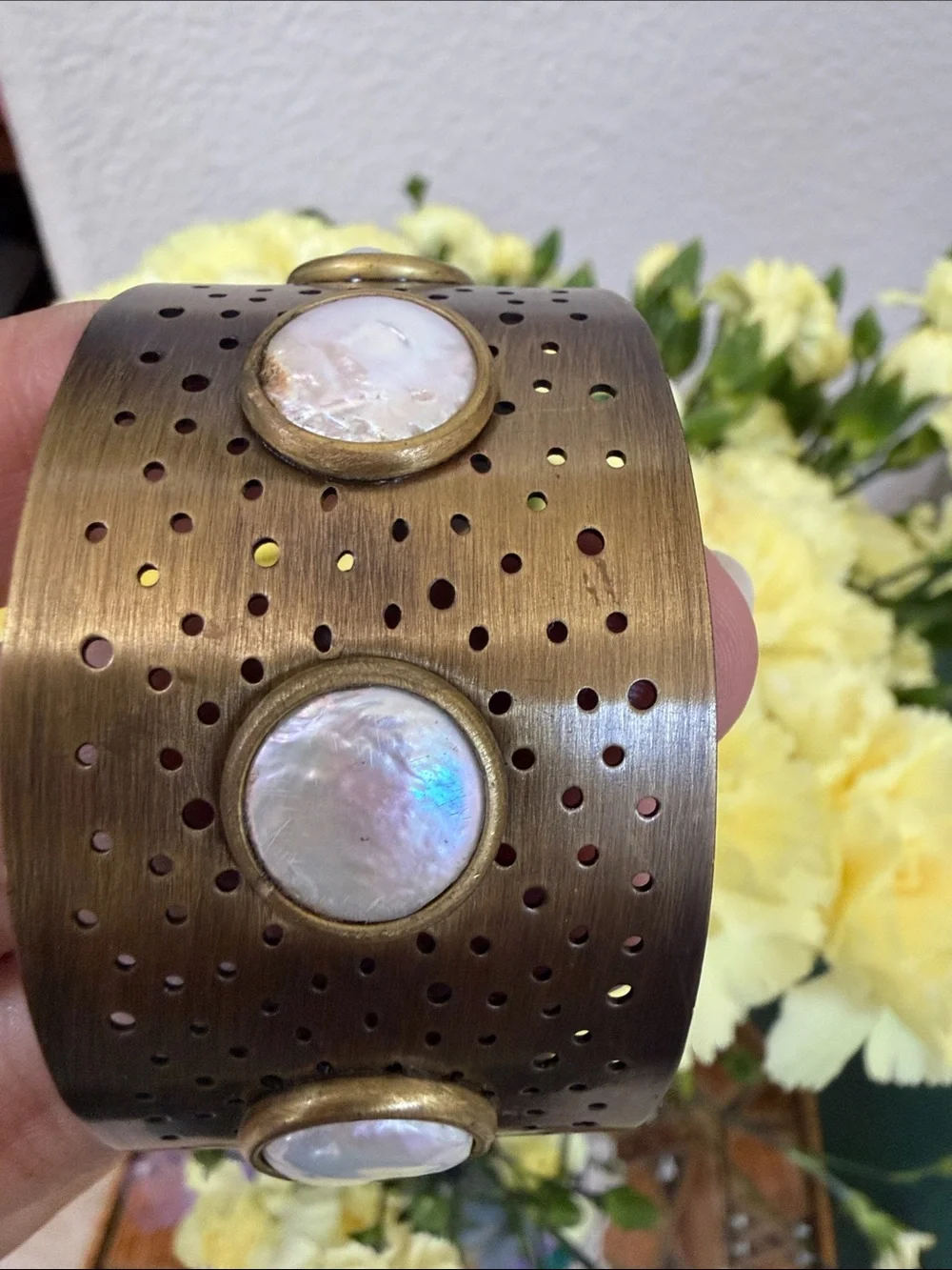Brass with Mother of Pearl Cuff Bracelet - Women Accessories